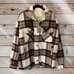 New Women's Thread & Supply Brown Black Flannel Plaid Shacket Jacket